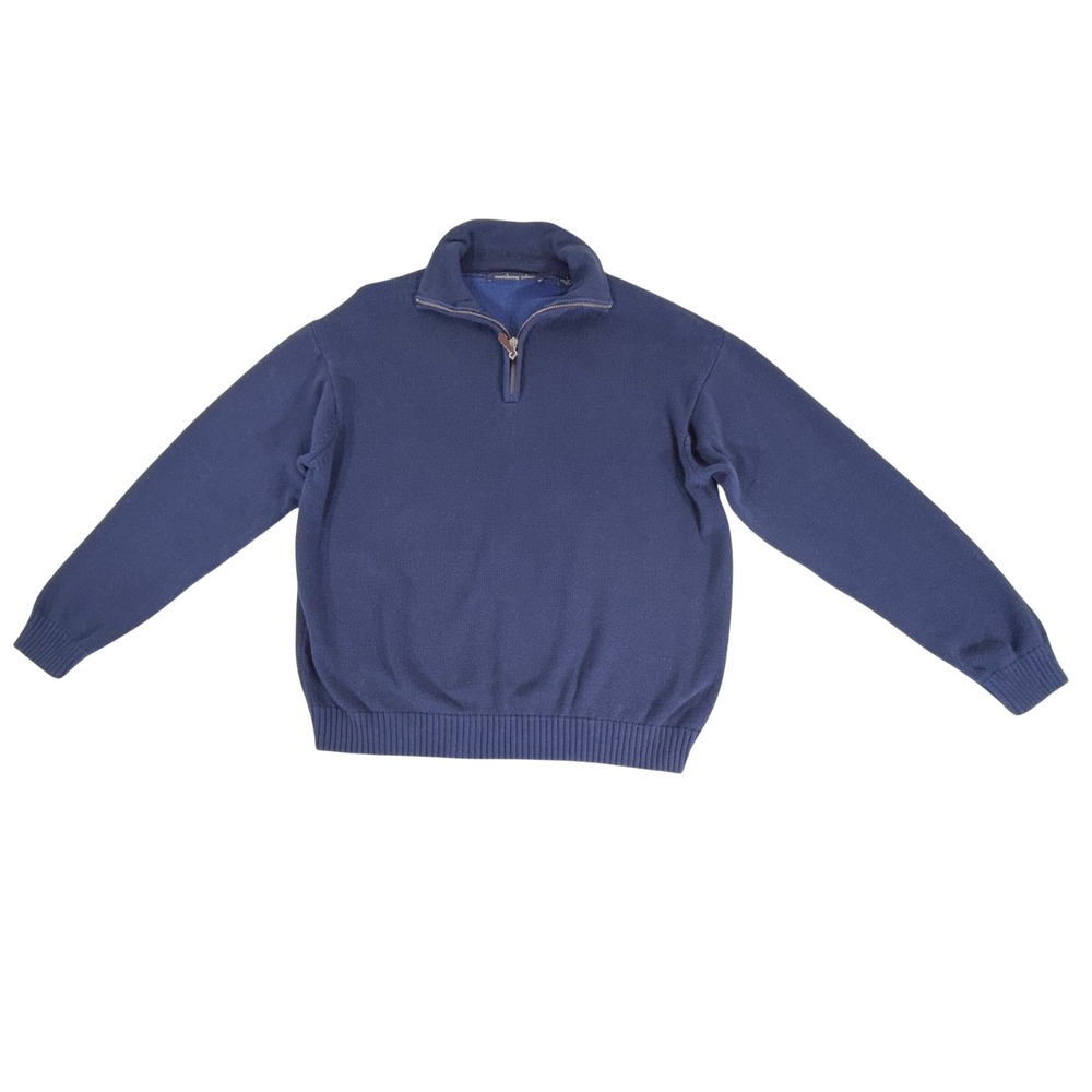 Northern Isles Quarter‎ Zip Sweater Large Blue 100% Cotton Ribbed Knit Mock Neck